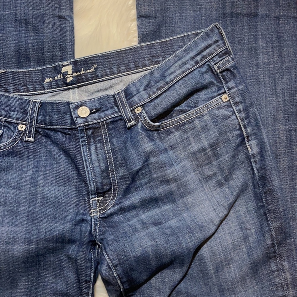 7 For All Mankind 7Fam Low Rise Boot Cut Medium Wash Blue Jeans Size 32 - Picture 9 of 16